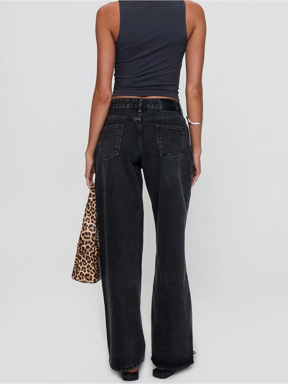 High-Rise Wide Leg Jeans in Washed Black - Picture 3 of 4